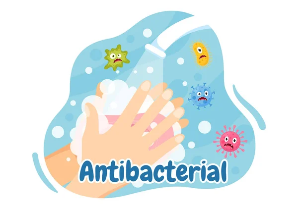 Ilustración Antibacteriana Con Manos Lavado Infección Por Virus Control Bacterias — Archivo Imágenes Vectoriales