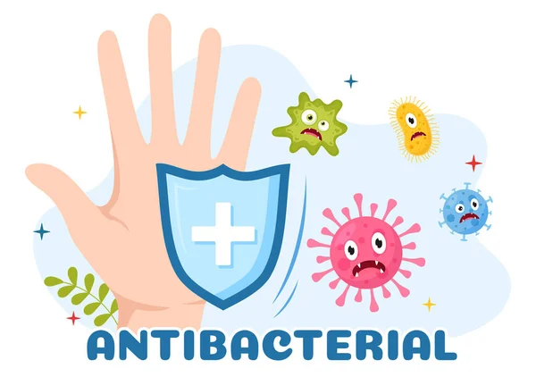 Ilustração Antibacteriana Com Mãos Lavagem Infecção Por Vírus Controle Bactérias —  Vetores de Stock