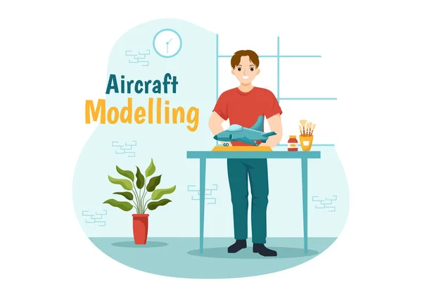 Modelagem Aeronaves Ilustração Artesanato Com Montagem Pintura Modelo Avião Enorme — Vetor de Stock