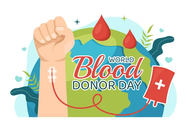 Światowy Dzień Dawcy Krwi Czerwca Ilustracja Ludzką Dawcą Krwi Odbiorcę — Wektor stockowy