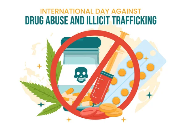 stock vector International Day Against Drug abuse and Illicit Trafficking illustration with Anti Narcotics to Avoid Drugs in Hand Drawn Templates Illustration