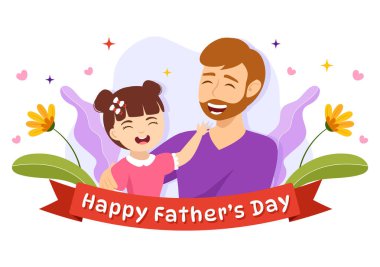 Babalar Günü İllüzyonunuz kutlu olsun. Baba ve Oğlu, Web Banner veya İniş Sayfası Şablonu için Çizilmiş Çocuk Çizgi Filminde Birlikte Oynuyor.