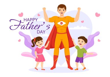 Babalar Günü İllüzyonunuz kutlu olsun. Baba ve Oğlu, Web Banner veya İniş Sayfası Şablonu için Çizilmiş Çocuk Çizgi Filminde Birlikte Oynuyor.