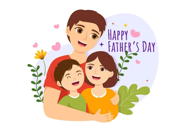 Happy Fathers Day Illustration Father His Son Playing Together Flat — Stock Vector