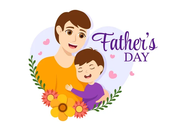 Happy Fathers Day Illustration Father His Son Playing Together Flat — Stock Vector