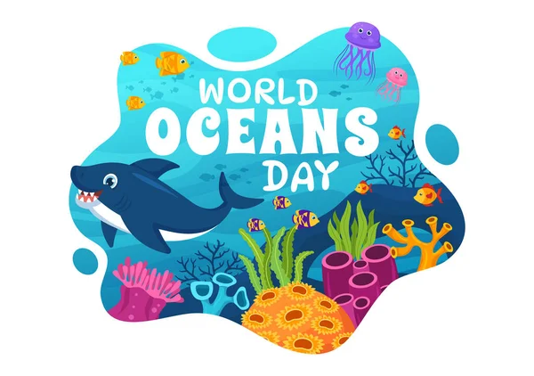 Illustration Journée Mondiale Des Océans Pour Aider Protéger Conserver Les — Image vectorielle
