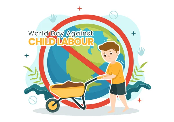 Dia Mundial Contra Trabalho Infantil Ilustração Com Crianças Trabalhando Para — Vetor de Stock