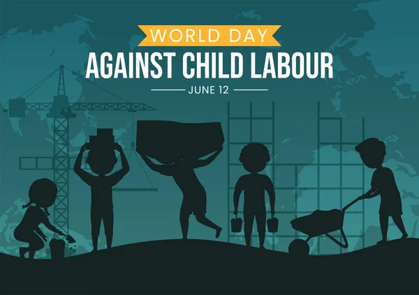 Dia Mundial Contra Trabalho Infantil Ilustração Com Crianças Trabalhando Para — Vetor de Stock