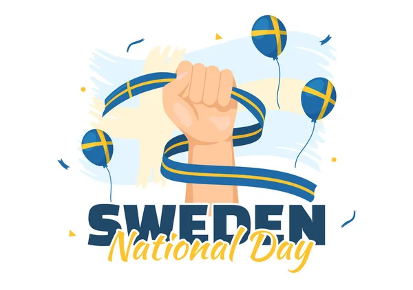 Illustration Vectorielle Fête Nationale Suède Juin Célébration Avec Drapeau Suédois — Image vectorielle