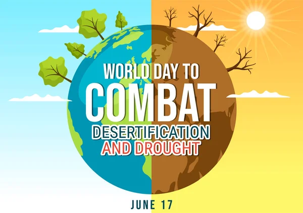 Werelddag Ter Bestrijding Van Woestijnvorming Droogte Vector Illustratie Met Het — Stockvector