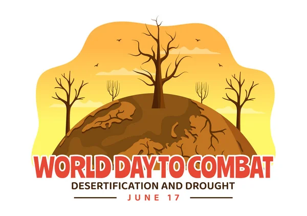 Всесвітній День Боротьби Опустелюванням Посухою Векторна Ілюстрація Перетворенням Пустелі Пустелю — стоковий вектор