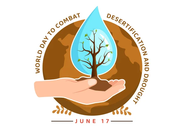 Dia Mundial Combate Desertificação Ilustração Vetor Seca Com Transformação Deserto —  Vetores de Stock