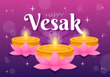 Tapınak Silueti, Nilüfer Çiçeği, Fener veya Düz El Çizim Şablonu 'ndaki Buda Kişisi Kutlama Günü Resimleri