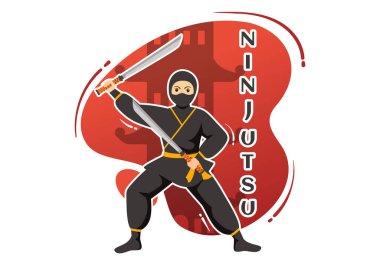 Japonya 'dan Karakter Ninja Shinobi ile Ninjutsu Vektör İllüstrasyonu Çizgi Film Tarzı Çizim Elleri Çizim Arkaplan Şablonları