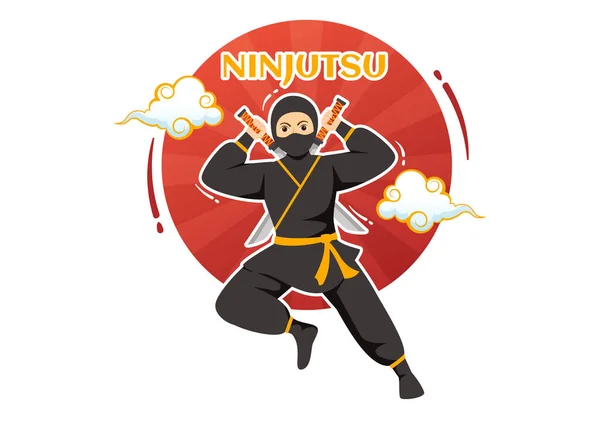 Ninjutsu Vector Illustration Mit Charakter Ninja Shinobi Aus Japan Flachen — Stockvektor