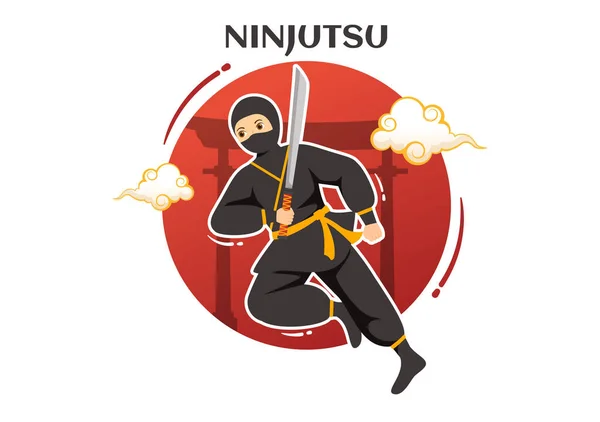 Ninjutsu Vector Illustratie Met Karakter Ninja Shinobi Uit Japan Platte — Stockvector
