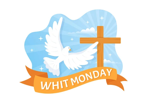Whit Monday Wektor Ilustracja Gołębiem Lub Gołębiem Dla Wspólnoty Chrześcijańskiej — Wektor stockowy