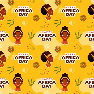 Şablon El Çizimi Çizim Çizimi Çizimindeki Afrika kabilesi figürleriyle Mutlu Afrika Günleri Kusursuz Desen Tasarımı
