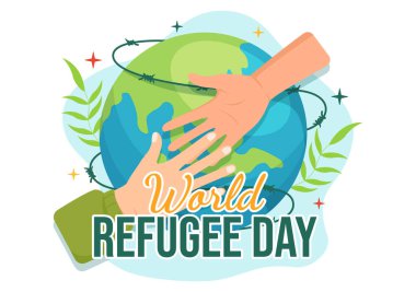 20 Haziran Dünya Mülteci Günü Göçmen Ailesi ve Çocukları Düz El Çit Şablonunda Ev Arıyor