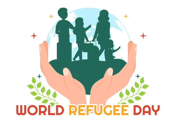 Παγκόσμια Ημέρα Προσφύγων Στις Ιουνίου Εικονογράφηση Διάνυσμα Την Οικογένεια Μετανάστευσης — Διανυσματικό Αρχείο