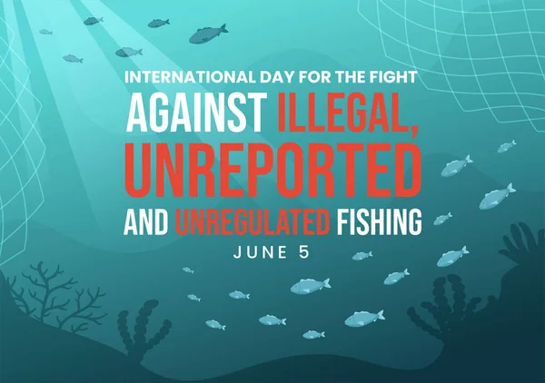 Yasadışı Bildirilmemiş Düzensiz Balıkçılık Vektörüyle Düz Şablonu Çinde Olta Balığı — Stok Vektör