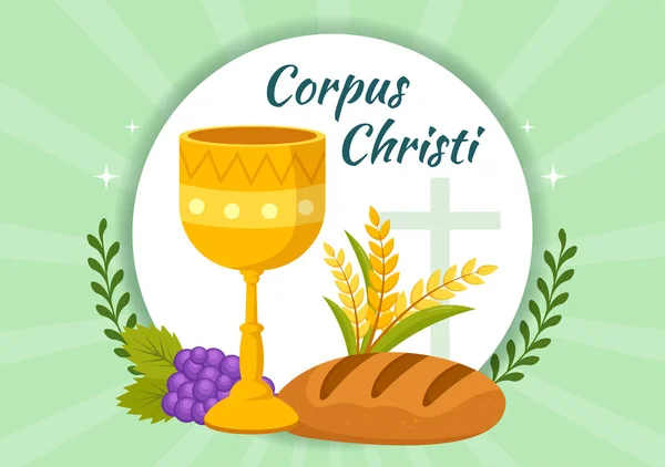 Corpus Christi Catholic Religious Holiday Vector Illustration Feast Day Cross — Vector de stock