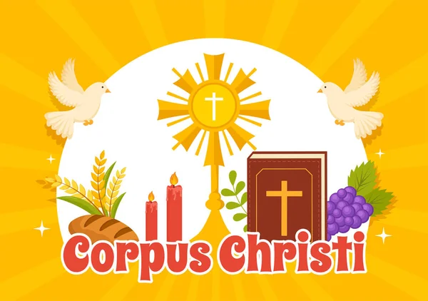 Corpus Christi Katholieke Religieuze Vakantie Vector Illustratie Met Feestdag Kruis — Stockvector