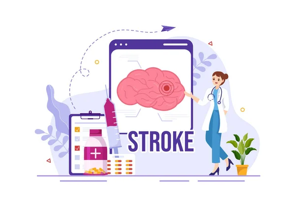 Vektorová Ilustrace Lidského Mozkového Mrtvice Vědeckými Lékařskými Krvácivými Bolestivými Body — Stockový vektor