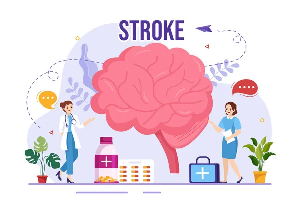 Human Brain Stroke Vector Illustratie Met Wetenschappelijke Medische Hemorragie Pijnpunt — Stockvector