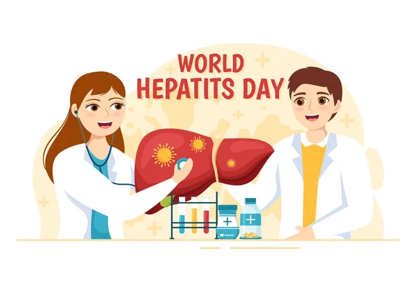 Welt Hepatitis Tag Vektor Illustration Von Leber Krebs Und Zirrhose — Stockvektor