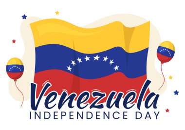 Mutlu Venezuela Bağımsızlık Günü Vektör İllüstrasyonu 5 Temmuz 'da Bayrak, Balon ve Konfeti Anma Tatili El Şablonu' nda