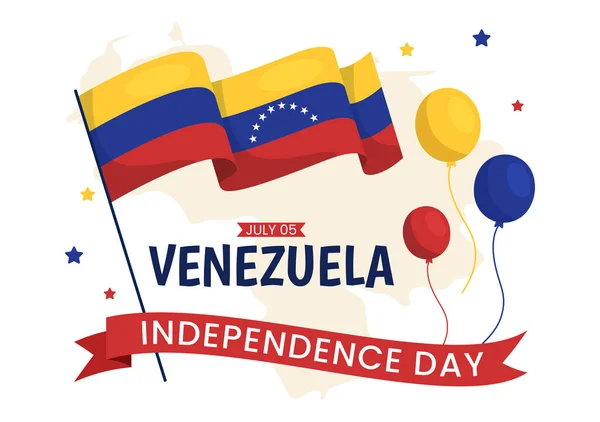 Happy Venezuela Independence Day Illustration Vectorielle Juillet Avec Des Drapeaux — Image vectorielle