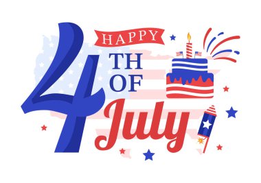 4 Temmuz Bağımsızlık Günü ABD Vektör İllüstrasyonu Amerikan Bayrağı ve Balon Özgeçmişi Çizgili Çizim El İniş Sayfa Şablonu