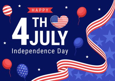 4 Temmuz Bağımsızlık Günü ABD Vektör İllüstrasyonu Amerikan Bayrağı ve Balon Özgeçmişi Çizgili Çizim El İniş Sayfa Şablonu