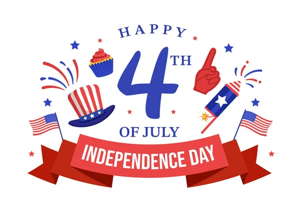 Juli Självständighetsdagen Usa Vektor Illustration Med Amerikansk Flagga Och Ballonger — Stock vektor