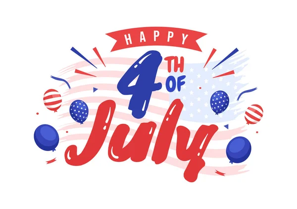 7月4日独立記念日アメリカ国旗と風船を使ったベクトルイラストフラット漫画ハンドドローランディングページテンプレート — ストックベクタ