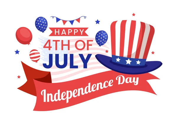 Juli Självständighetsdagen Usa Vektor Illustration Med Amerikansk Flagga Och Ballonger — Stock vektor