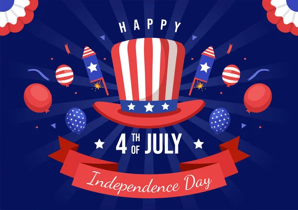 Июля День Независимости Сша Векторная Иллюстрация Американским Флагом Воздушными Шарами — стоковый вектор