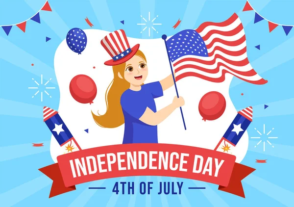Липня День Незалежності Сша Векторні Ілюстрації Американським Прапором Повітряними Кулями — стоковий вектор