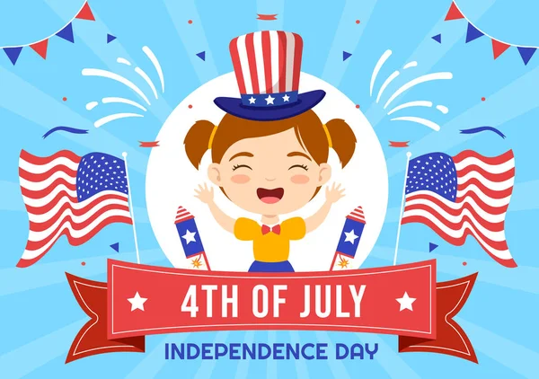 Липня День Незалежності Сша Векторні Ілюстрації Дітьми Американський Прапор Фон — стоковий вектор