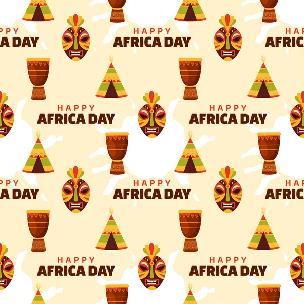 Happy Africa Day Naadloos Patroon Ontwerp Met Cultuur Afrikaanse Tribale — Stockvector