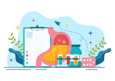 Mide Sağlığı Gastroenteroloji Vektör İllüstrasyonu Düz Çizim El Çizim Şablonlarında Karın Ağrısı ve Sağlık Araştırması