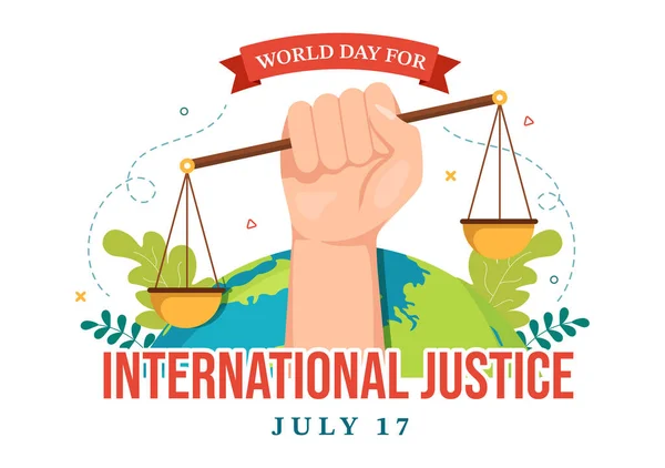 Παγκόσμια Ημέρα Για Διεθνή Δικαιοσύνη Εικονογράφηση Διάνυσμα Κλίμακα Δικαστής Gavel — Διανυσματικό Αρχείο