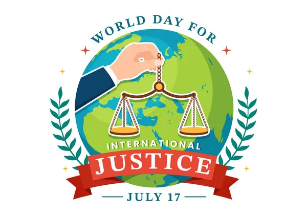 Dia Mundial Justiça Internacional Ilustração Vetorial Com Terra Escalas Juiz —  Vetores de Stock