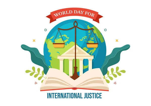 Παγκόσμια Ημέρα Για Διεθνή Δικαιοσύνη Εικονογράφηση Διάνυσμα Κλίμακα Δικαστής Gavel — Διανυσματικό Αρχείο
