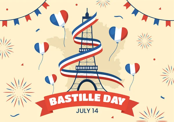 Ευτυχισμένη Ημέρα Της Βαστίλης Στις Ιουλίου Εικονογράφηση Διάνυσμα Γαλλική Σημαία — Διανυσματικό Αρχείο