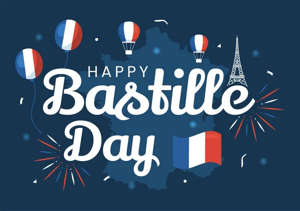 Happy Bastille Day Juli Vector Illustration Mit Französischer Flagge Und — Stockvektor
