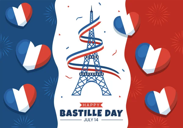 Днем Взятия Бастилии Июля Векторная Иллюстрация Французским Флагом Эйфелевой Башней — стоковый вектор