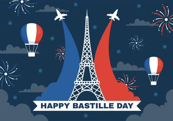 Happy Bastille Day July Vector Illustration French Flag Eiffel Tower — Stock Vector