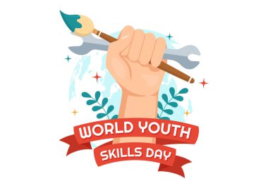 Düz El Çizim Şablonları 'nda Değişik İş ve Girişimcilik Yeteneği Olan İnsanların Dünya Gençlik Yetenekleri Günü Vektör Gösterimi